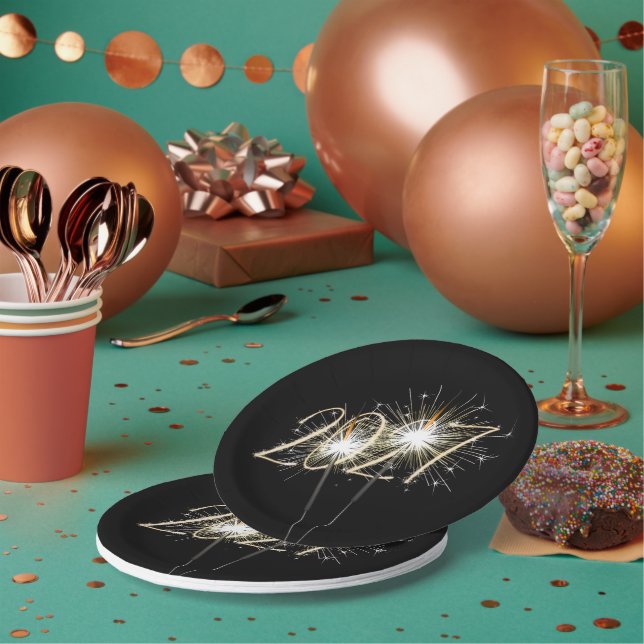Neue Jahre 2026 Party-Sparkler Pappteller (Multi)