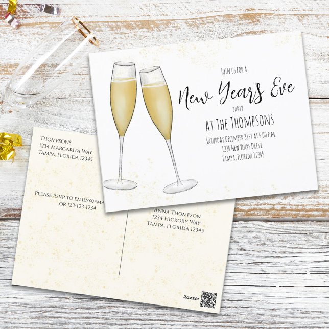 Neue Jahre Party Champagner Wasserfarbe Voradressi Postkarte (Von Creator hochgeladen)