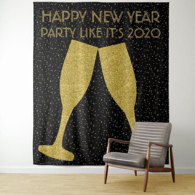 Neue Jahre Party Glitzer Champagner Foto Hintergru Wandteppich (Beispiel)
