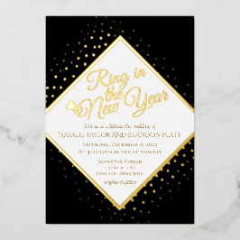 Neue Jahre Schwarz-Gold-Glitzer Hochzeitsfolie IV Folieneinladung