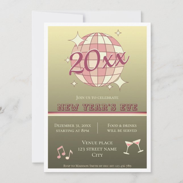 Neue Jahre vor 2025 Rosa Gold Spaß Party Einladung (Vorderseite)