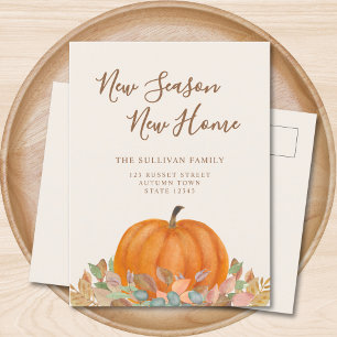 Neue Jahreszeit Neue Zuhause Fall Pumpkin Moving Ankündigungspostkarte