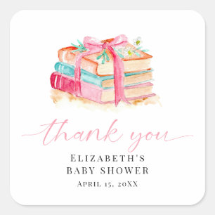 Neue Kapitel Baby Shower Watercolor Rosa Danke Quadratischer Aufkleber