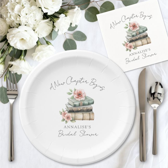 Neue Kapitel Blumenbuch Junggesellinnenabschied Pappteller (New Chapter Floral Book Bridal Shower Paper Plates)