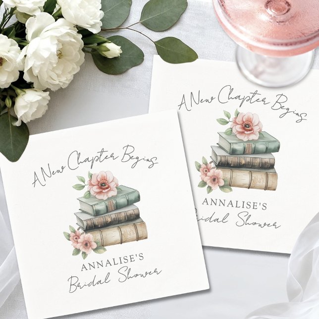 Neue Kapitel Blumenbuch Junggesellinnenabschied Serviette (New Chapter Floral Book Bridal Shower Napkins)