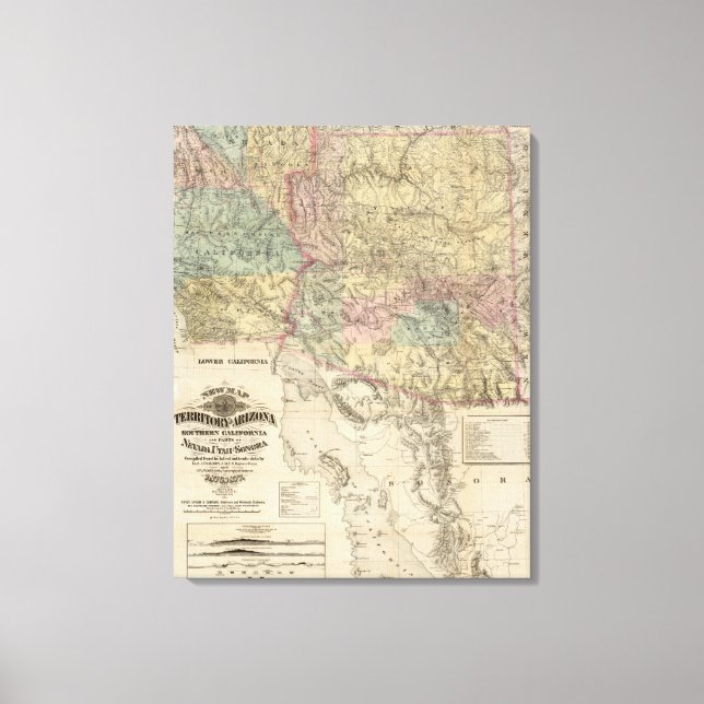 Neue Karte des Gebiets Arizona Leinwanddruck (Vorderseite)