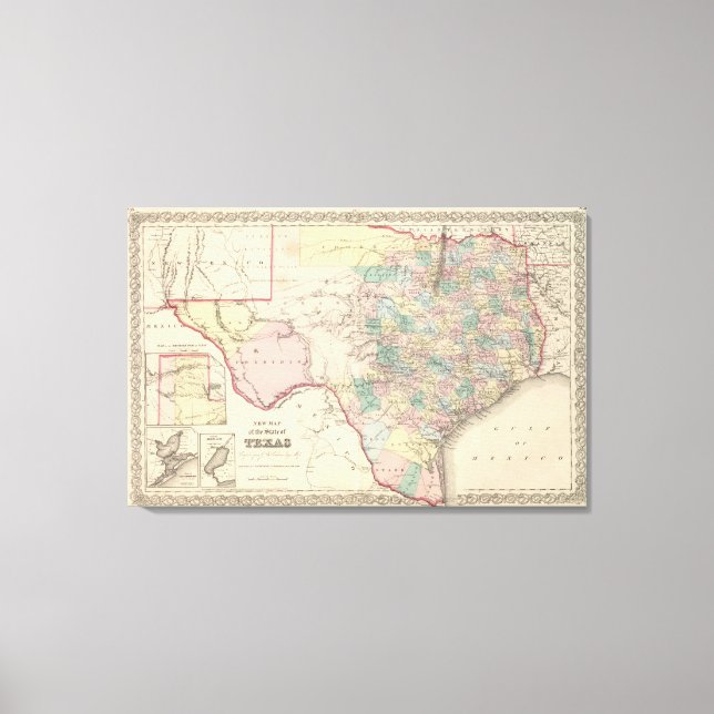 Neue Karte des Staat von Texas Leinwanddruck (Vorderseite)