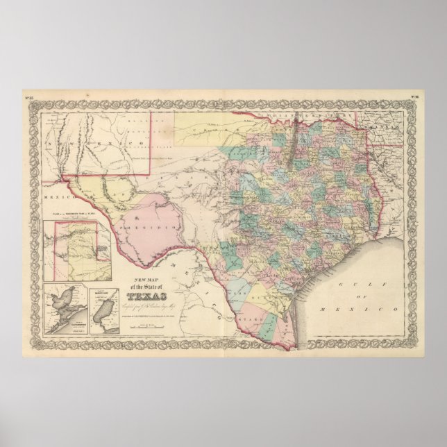 Neue Karte des Staat von Texas Poster (Vorne)