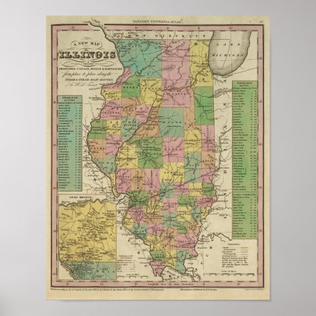 Neue Karte von Illinois Poster (Vorne)