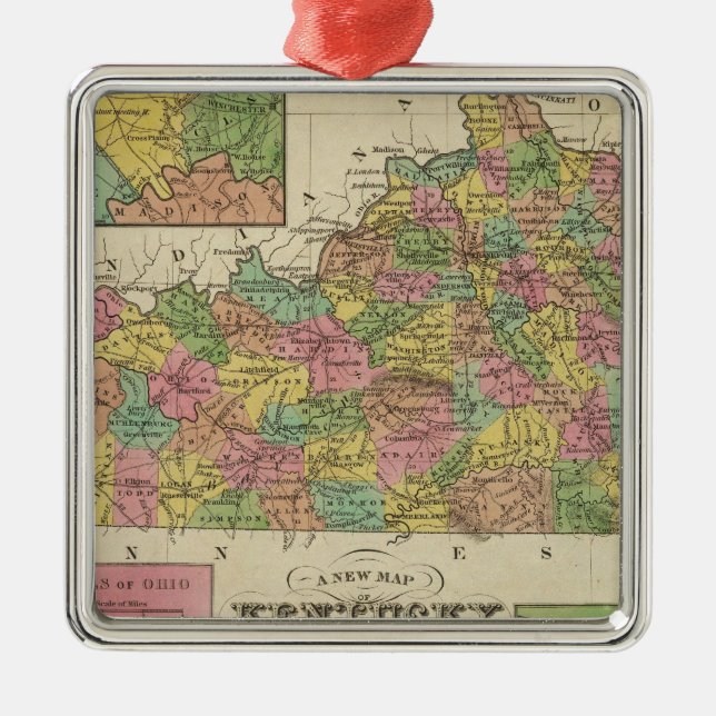 Neue Karte von Kentucky Silbernes Ornament (Vorne)