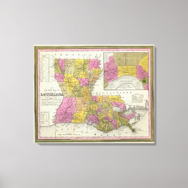Neue Karte von Louisiana 2 Leinwanddruck (Vorderseite)