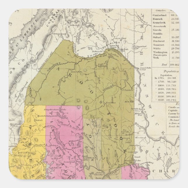 Neue Karte von Maine 2 Quadratischer Aufkleber (Vorderseite)