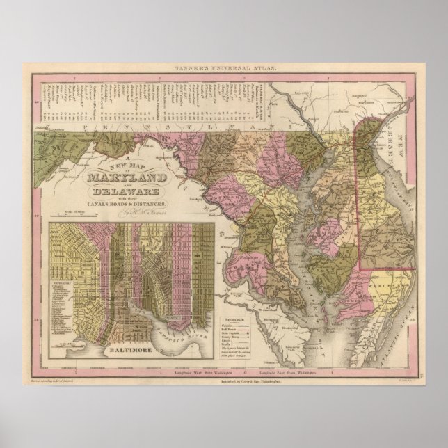 Neue Karte von Maryland und Delaware Poster (Vorne)