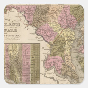 Neue Karte von Maryland und Delaware Quadratischer Aufkleber