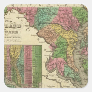 Neue Karte von Maryland und von Delaware 2 Quadratischer Aufkleber