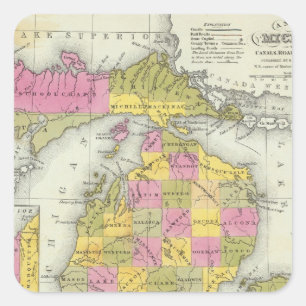 Neue Karte von Michigan 2 Quadratischer Aufkleber
