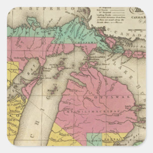Neue Karte von Michigan Quadratischer Aufkleber