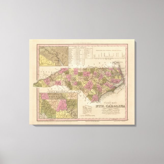 Neue Karte von North Carolina Leinwanddruck (Vorderseite)