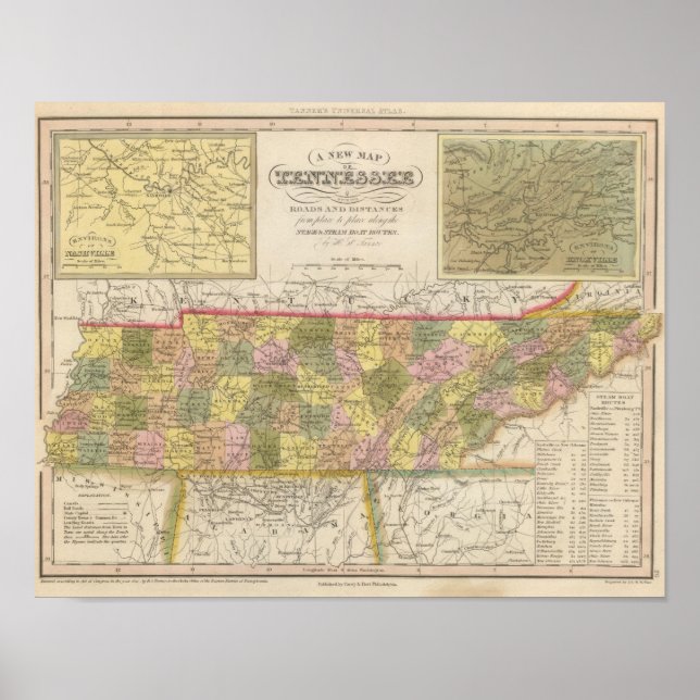 Neue Karte von Tennessee Poster (Vorne)
