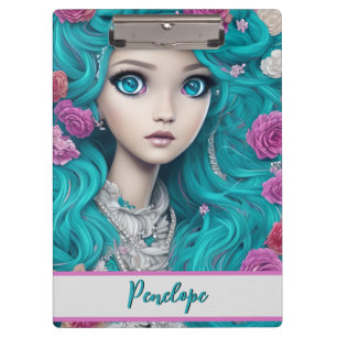 Neue Londoner Prinzessin mit türkisfarbenem Haar u Klemmbrett