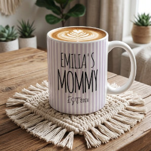 Neue Mama   Lila Streifen Mama Papa Personalisiert Kaffeetasse