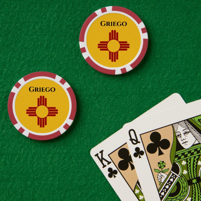 Neue mexikanische Flagge mit Zia-Symbol Pokerchips (Pokertisch (doppelt))