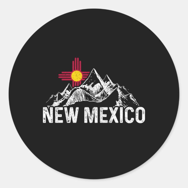 Neue mexikanische Flaggenberge stolz auf neues mex Runder Aufkleber (Vorderseite)