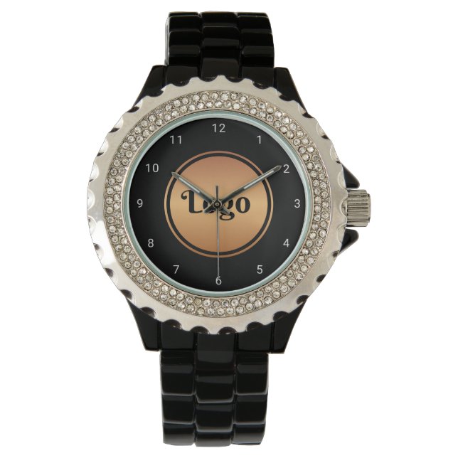 Neue Minimalistische Firmenwerbung mit Gold-Logo Armbanduhr (Vorderseite)