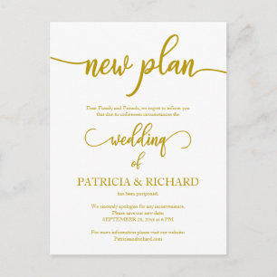 Neue Planung Aufgeschobene Hochzeitsankündigung Go Postkarte