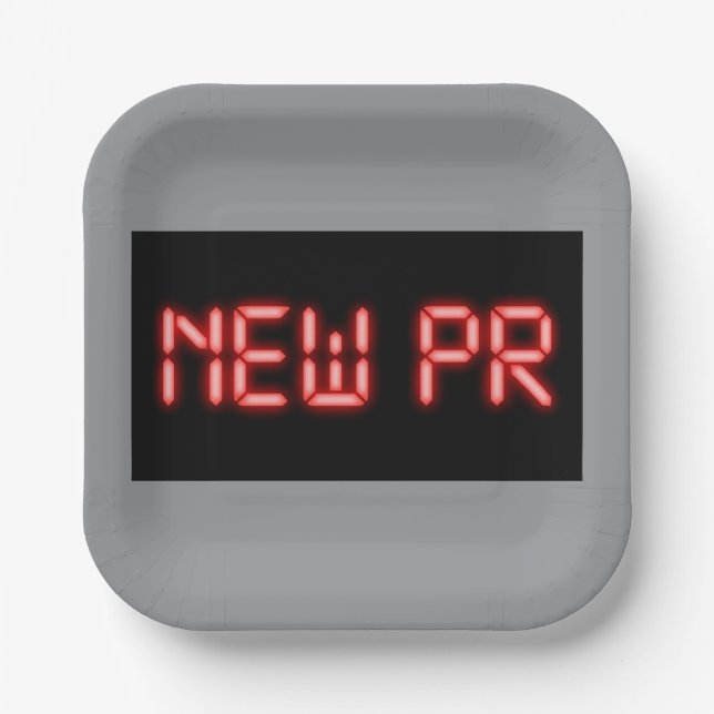 Neue PR-Lauf-Meilenstein-Rot-Neon-Digital-Effekt  Pappteller (Vorderseite)
