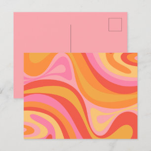 Neue Retro-Abstrakte Groove-Muster Rosa und Orange Postkarte