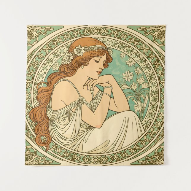 Neue romantische Kunst White Flowers Wandteppich (Vorderseite)