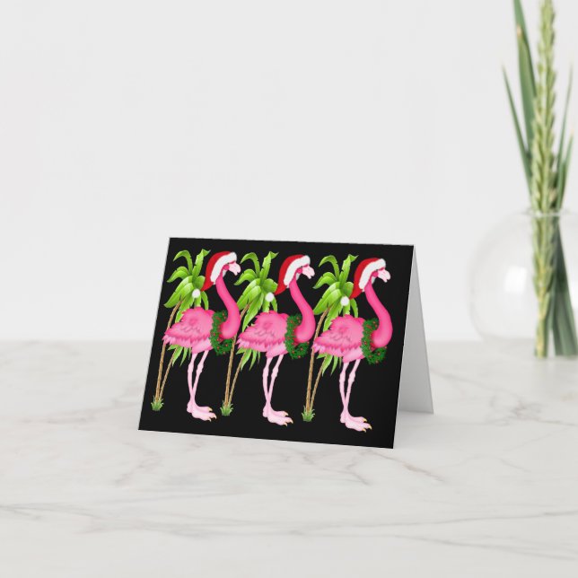 Neue rosa Flamingo-Weihnachtskarten Feiertagskarte (Vorderseite)