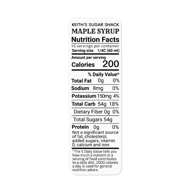 NEUE Rücksendeadresse Ahornsirup Nutrition White (Vorne)