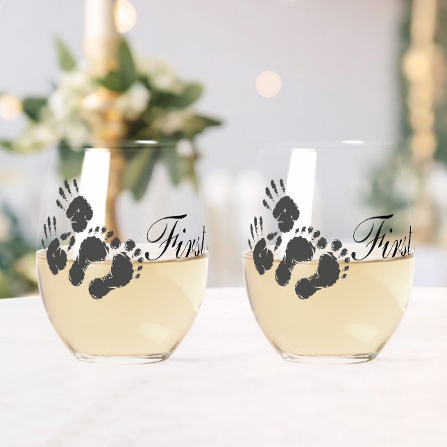 Neue Säugling-Hand-Fußabdruck Weinglas Ohne Stiel (Insitu (Hochzeit))