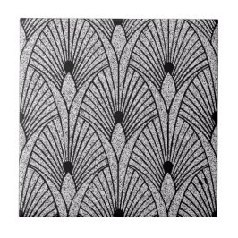 Neue Schwarz-Silber-Art-Déco-Fan-Keramik Fliese