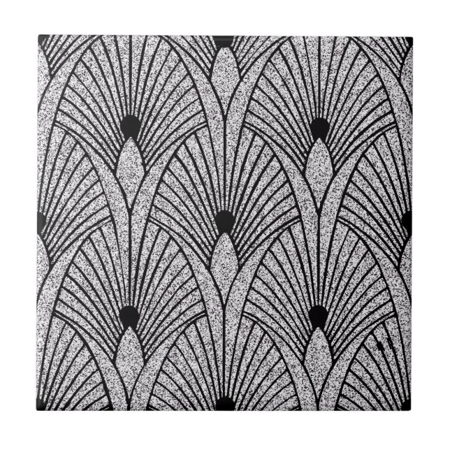 Neue Schwarz-Silber-Art-Déco-Fan-Keramik Fliese (Vorderseite)