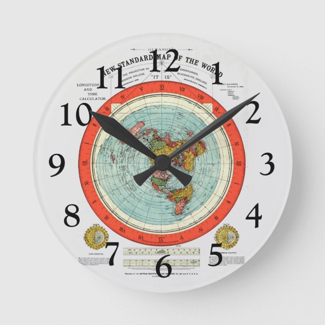 Neue Standard-Karte der Erde Runde Wanduhr (Vorderseite)