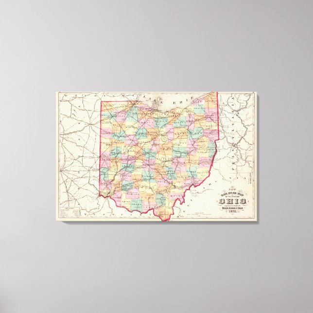 Neue Straßenkarte für den Staat Ohio Leinwanddruck (Vorderseite)