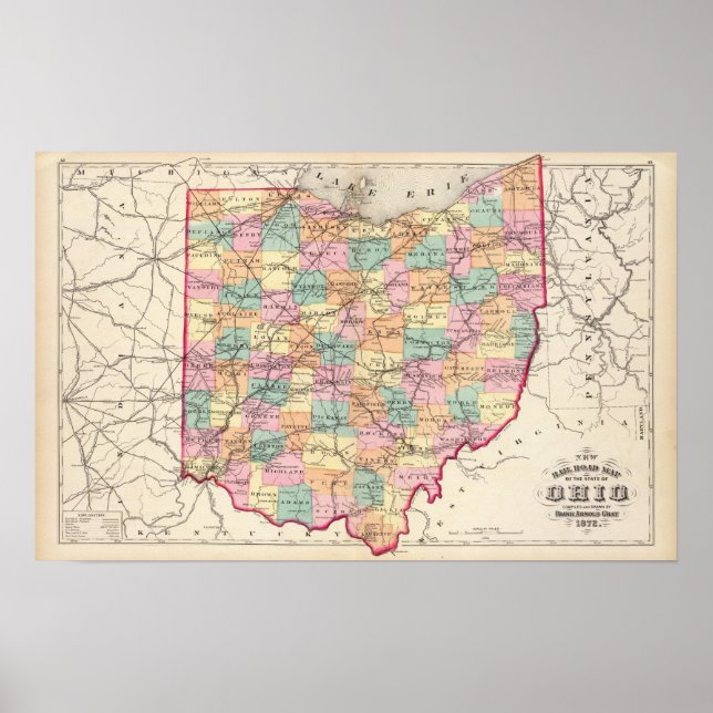 Neue Straßenkarte für den Staat Ohio Poster (Vorne)
