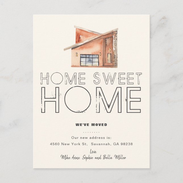 Neue Sweet Zuhause Typografy Moving Ankündigung Postkarte (Vorderseite)
