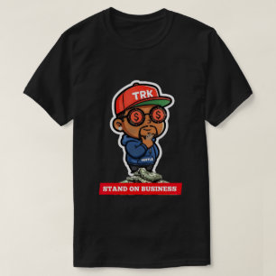 Neue T.R.K-Cartoon-Figur steht auf Business-Tees T-Shirt