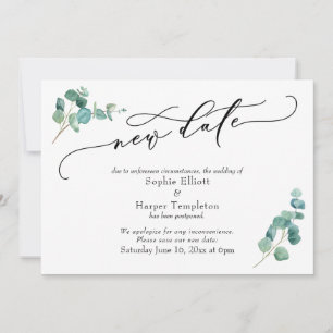 Neue Terminankündigung für verschobene Hochzeit mi Einladung