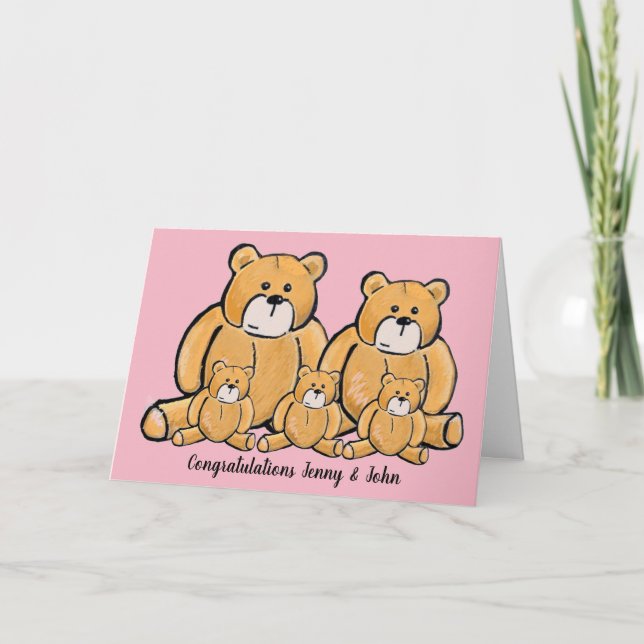 Neue Triplets Baby Girl Bären Karte (Vorderseite)