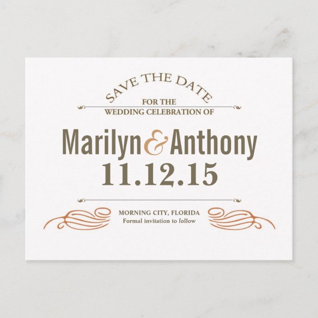 neue, Vintage Save the Date Postkarten (Vorderseite)