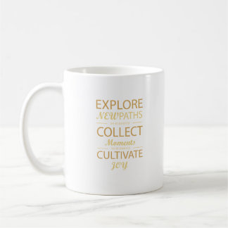 Neue Wege erkunden Puristische Typografie-Ästhetik Kaffeetasse