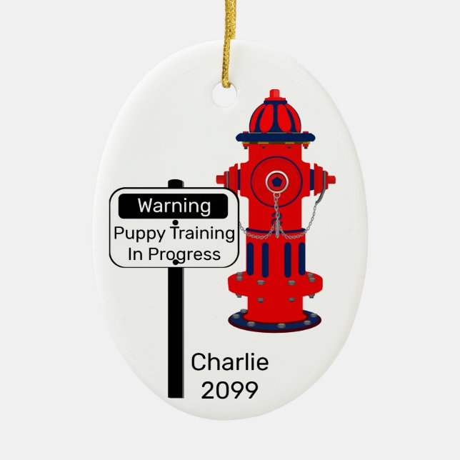 Neue Welpe Training Fire Hydrant Weihnachten Keramik Ornament (Vorne)