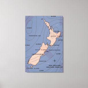 neue Wetterkarte für Zealand und Vintag Leinwanddruck