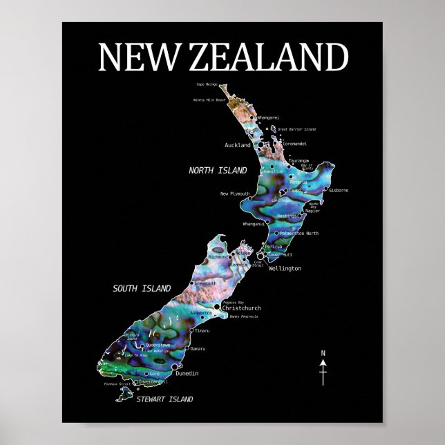 NEUE ZEALAND MAP DETAILLIERTE PAUA POSTER (Vorne)