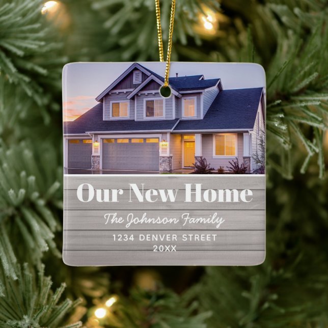 Neue Zuhause Address Foto Holiday Keramikornament (Baum)